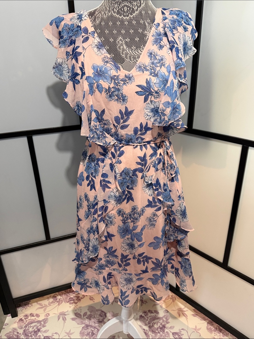 Tommy Hilfiger Blush Pink Dress with Blue Floral Print